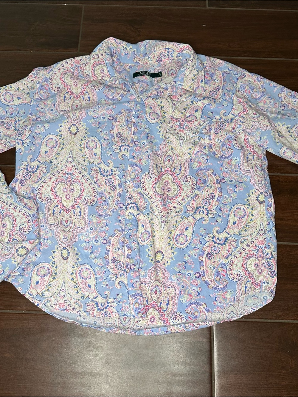 Lauren Ralph Lauren Pajama Set Pastel Paisley Size Large 2 pc- 3/4 sleeve/capri